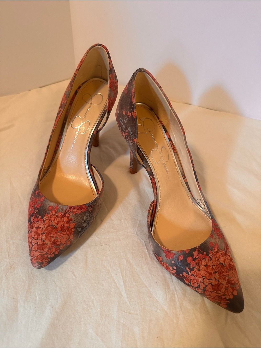 Jessica Simpson Red Floral Pointed Toe Heels
